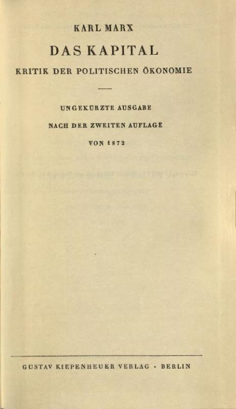 Das Kapital – Kritik der politischen Ökonomie. Karl Korsch, Gustav Kiepenheuer Verlag, 1932